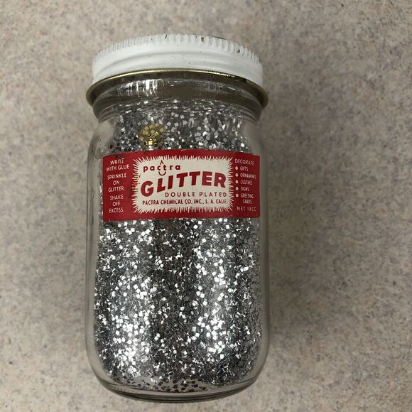 Vintage Pactra Silver Glitter Double Plated 4oz Glass Shaker Jar 18CC - Picture 1 of 8